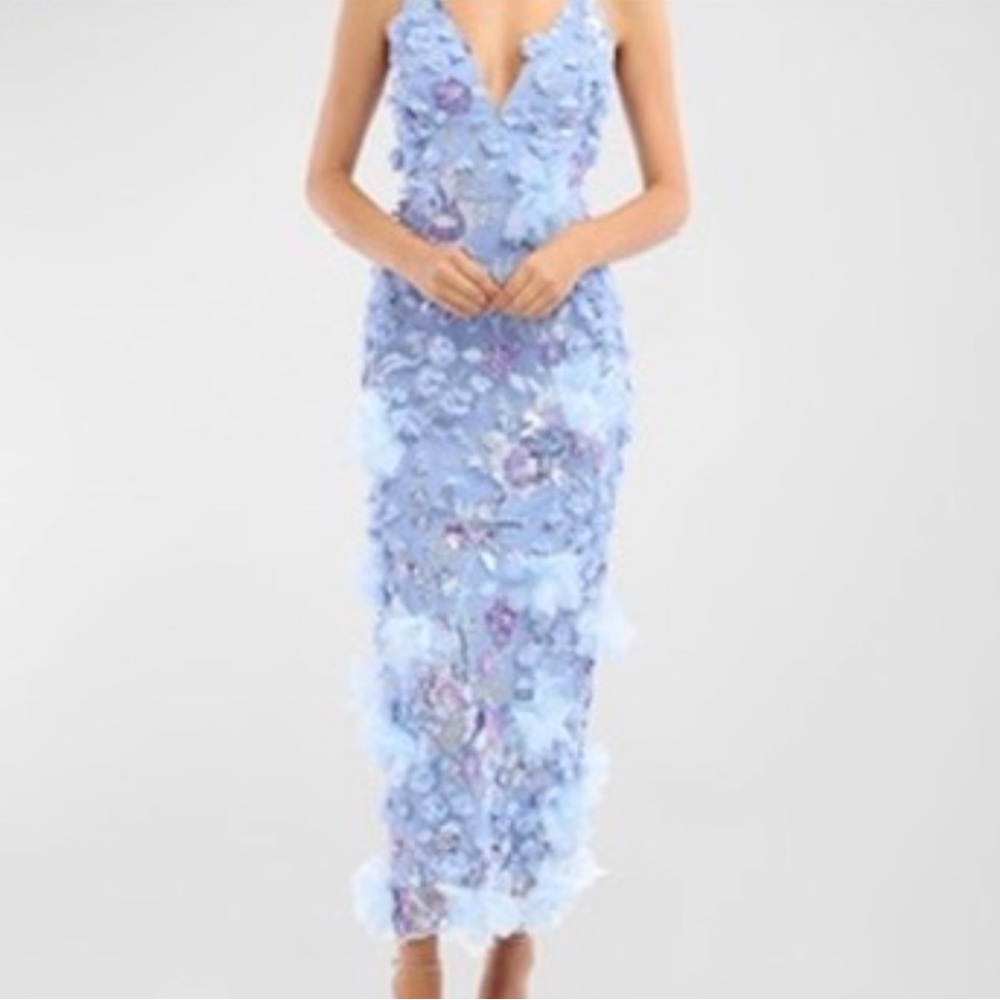 HELSI "Nora" sequin embroidered midi dress with 3D floral appliqué